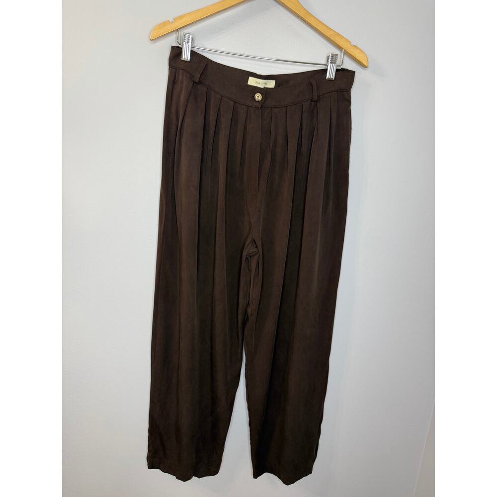 NA NIN Winnie Tencel Pleated Pant High Rise Relax Cocoa Brown Women's L - Picture 11 of 11